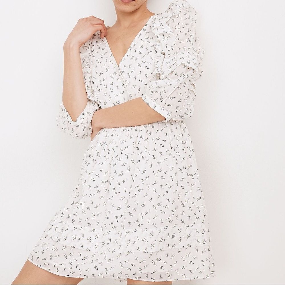 NWOT Madewell Ruffled Pleat Sleeve Cotton Mini Dress  Spring Fling Floral Sz 14